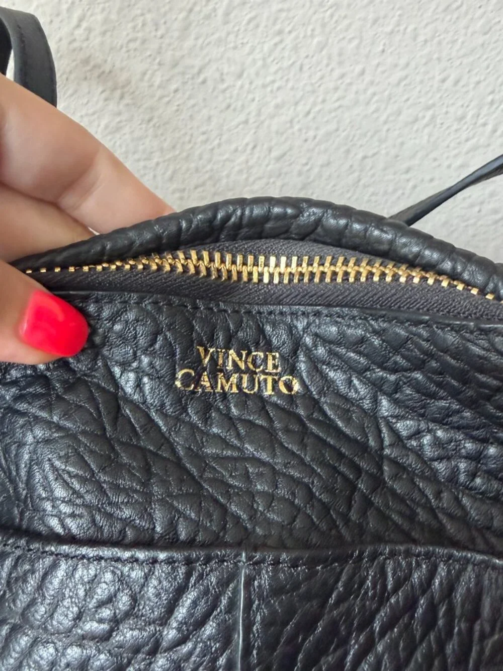 Vince Camuto Raya Pebbled Leather Tote Satchel Bag in Black